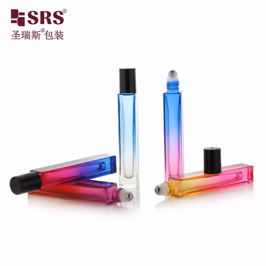 Productos en stock Forma cuadrada Tapa corta negra Bola de metal 10 ml Perfume Botellas de lujo