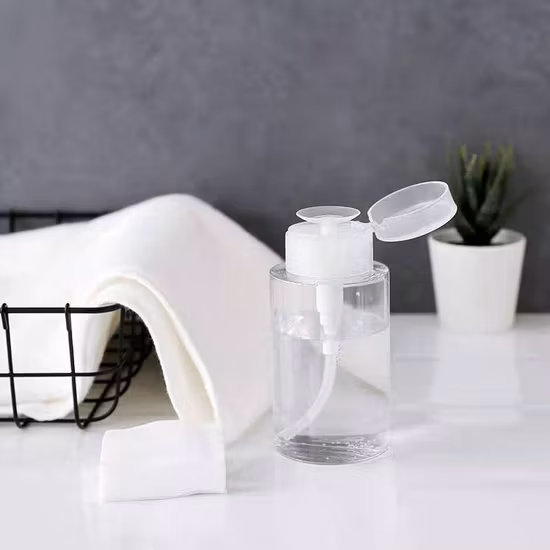 Botella dispensadora con pulsador de líquido transparente, botella de tóner cosmético, removedor de esmalte de uñas de maquillaje